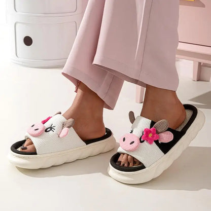 Pantuflas con plataforma casuales de diseño de vaca para mujer