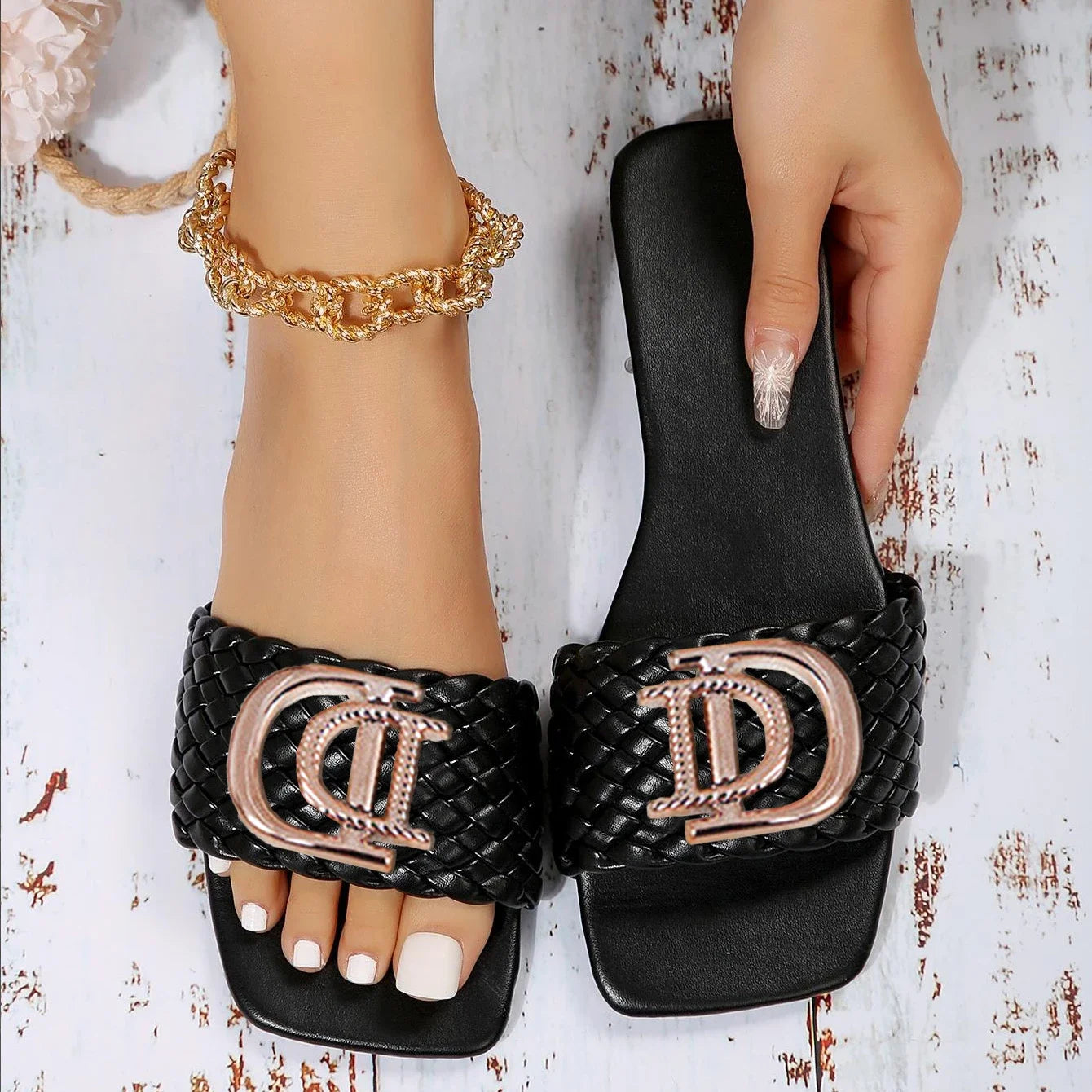 Sandalias planas de lujo para mujeres, elegantes y casuales