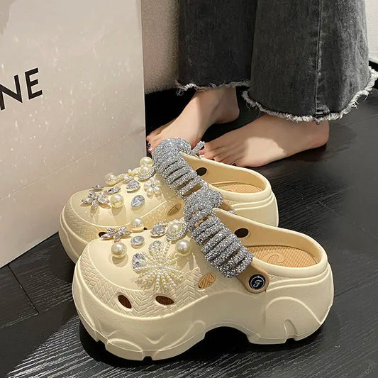 Sandalias elegantes y de moda 2024 para mujeres, ideales para calle y playa, con aumento de altura y suela gruesa de 8 cm